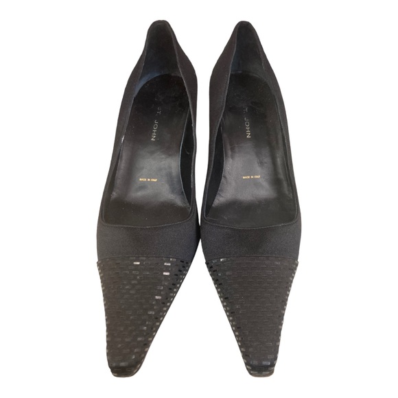 St John Black Satin Kitten Heel Pumps with Sequin Toe Size 6B - Picture 2 of 9